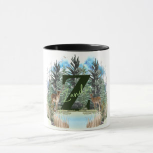 Caneca Watercolor Deer Personalizado Monograma - Letra Z