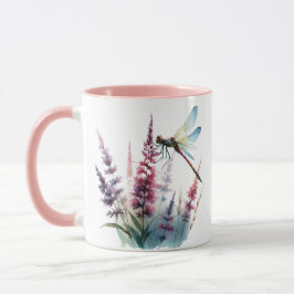 Caneca Watercolor Dragonfly Wildflower Pink Aesthetic