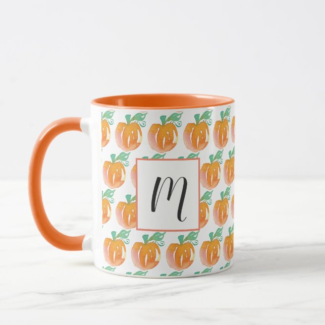 Caneca Watercolor Fall Pumpkins Orange Nome Inicial (Esquerda)