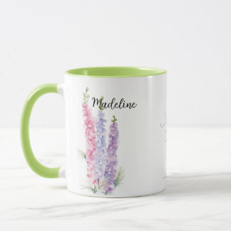 Caneca Watercolor Floral Larkspur Julho, Flor de Nascimen