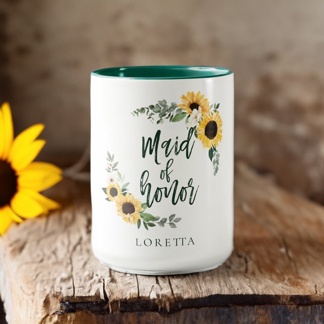 Caneca Watercolor Girassóis Madrinha de casamento de flor (Watercolor Sunflowers Wildflower Maid Of Honor Mug)