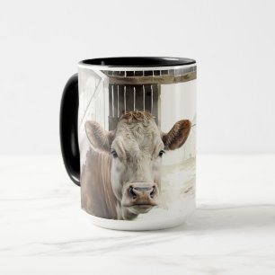 Caneca Watercolor Hereford Cow Em Barn