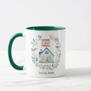 Caneca Watercolor Home é onde a mãe tem o nome personaliz