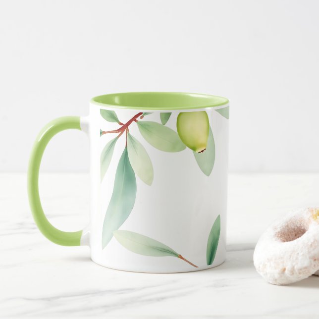 Caneca Watercolor Leaves Mug – Soft Botanical Design (Com Donut)
