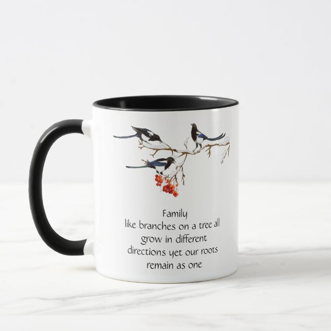 Caneca Watercolor Magpie Family Cote Natureza Animal (Esquerda)