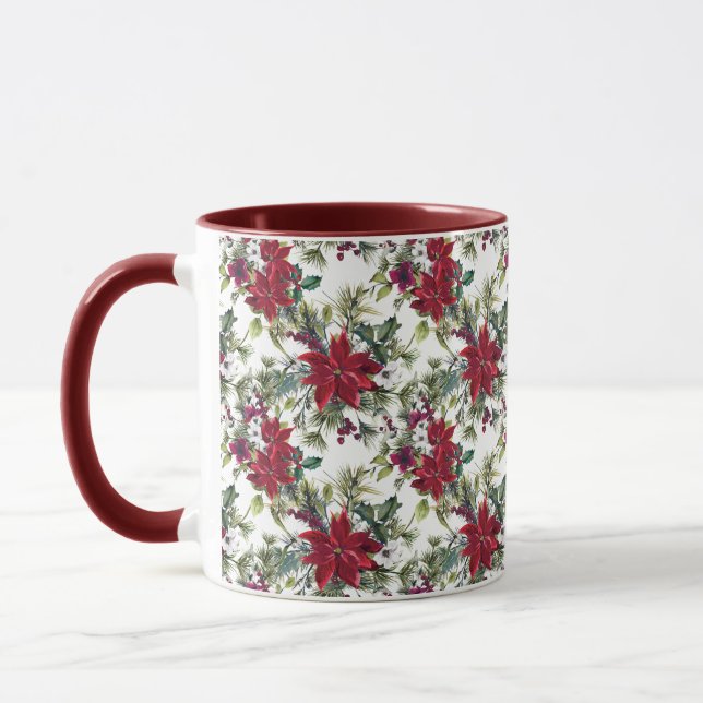 Caneca Watercolor Poinsettia Pattern  (Esquerda)