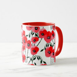 Caneca Watercolor poppy flowers botanical