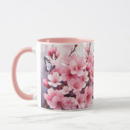 Caneca Watercolor Sakura Cherry Blossom Butflies Mug