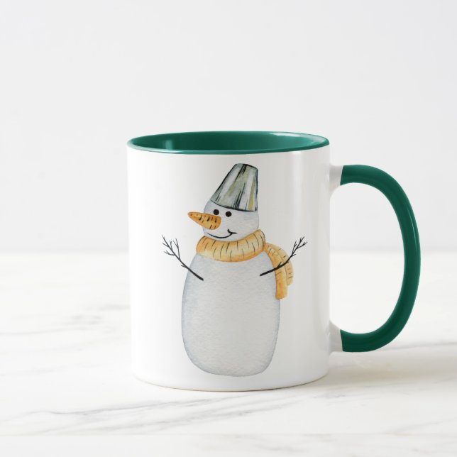 Caneca Watercolor Snowman Green Café Mug (Direita)