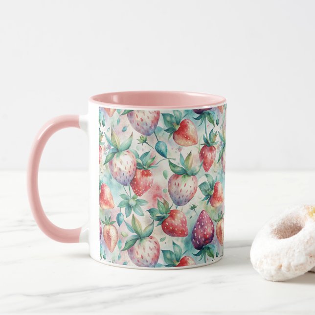 Caneca Watercolor Strawberry (Com Donut)