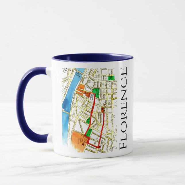 Caneca Watercolor Street Map Florence Itália (Esquerda)