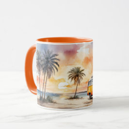 Caneca Watercolor Sweet Sunset Beach e Vintage Bus Mug