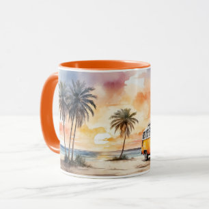 Caneca Watercolor Sweet Sunset Beach e Vintage Bus Mug