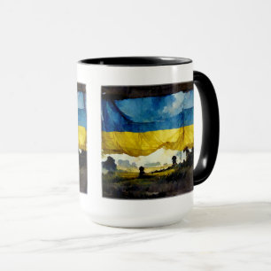 Caneca Watercolor Ucraniano BattFlag Mug, 15 oz