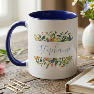 Caneca Watercolor Wildflower – Personalized Name