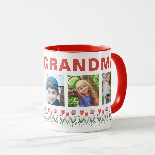 Caneca We love you Grandma Flowers 5 Photos Keepsake (Frente Esquerda)
