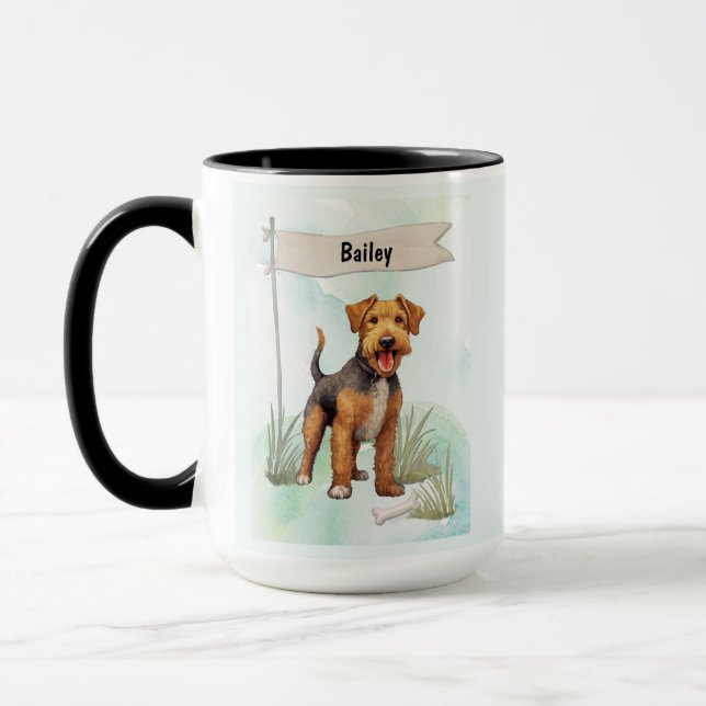 Caneca Welsh Terrier Watercolor Personalized Dog (Esquerda)