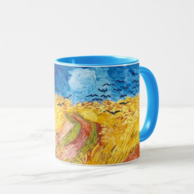 Caneca Wheatfield with Crows (1890) Vincent Van Gogh Art (Frente Esquerda)