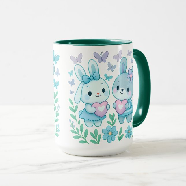 Caneca Whimsical Bunny Couple Ceramic Mug (Frente Esquerda)