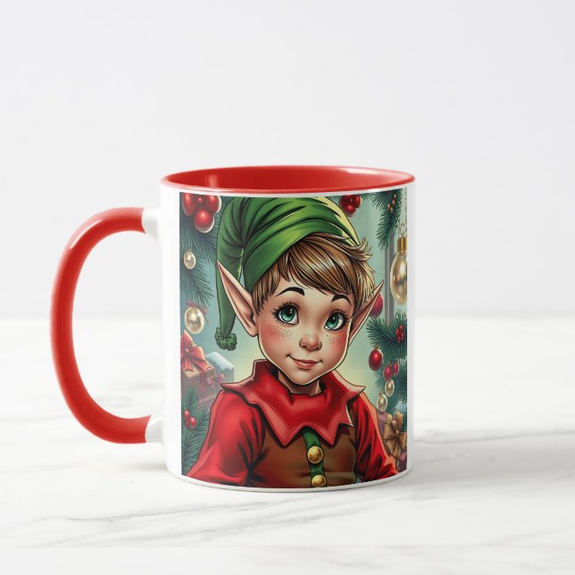 Caneca Whimsical Cartoon Elf | Christmas Personalized (Esquerda)