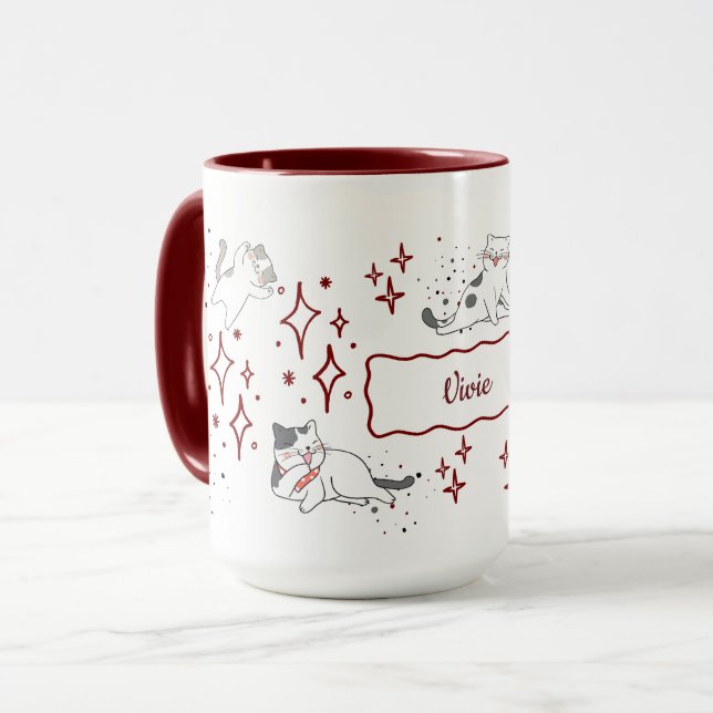 Caneca Whimsical Cat Custom Name (Frente Esquerda)