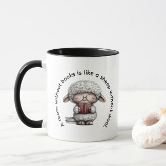 Caneca Whimsical Cute Sheep Reading a Book