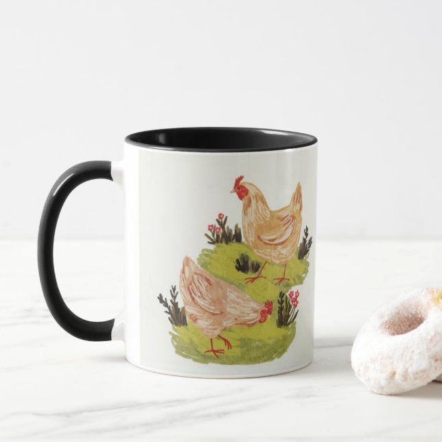 Caneca Whimsical Farm Hens Mug (Com Donut)