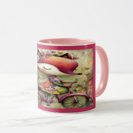 Caneca Whimsical Fox on Bicycle Floral Magic Mug