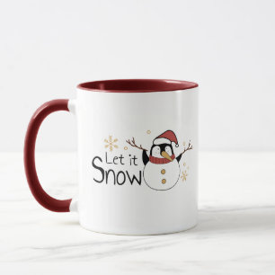 Caneca Whimsical Let It Snow Penguin Snowman   Natal