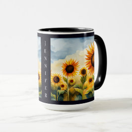 Caneca Whimsical Whimsical Sunflower Monograma