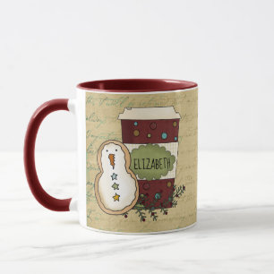 Caneca Whimssic Country Festivo Snowman Cookie com café