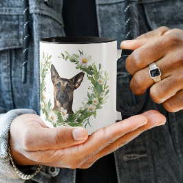 Caneca White Daisy Wreath Belga Malinois Dog