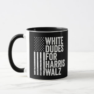 Caneca White Dudes Para Harris Walz American Flag Electio