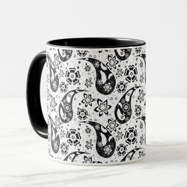 Caneca White Floral Paisley Pattern Design (Criador carregado)