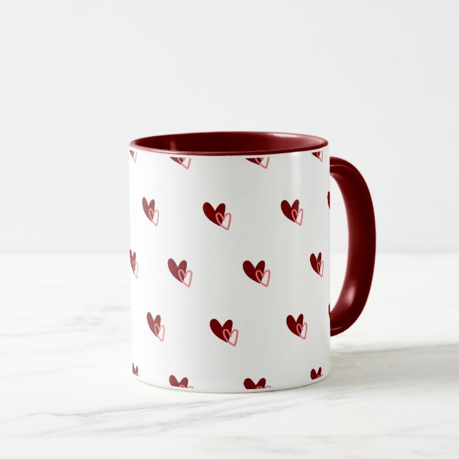 Caneca  White Mug – Dark Red Hearts Pattern (Frente Esquerda)