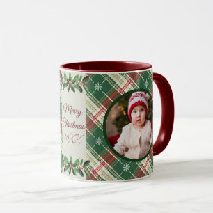 Caneca White Natal da Família Personalizada, Xadrez Verde