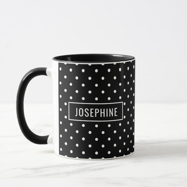 Caneca White On Black Polka Dots Pattern With Custom Name (Esquerda)