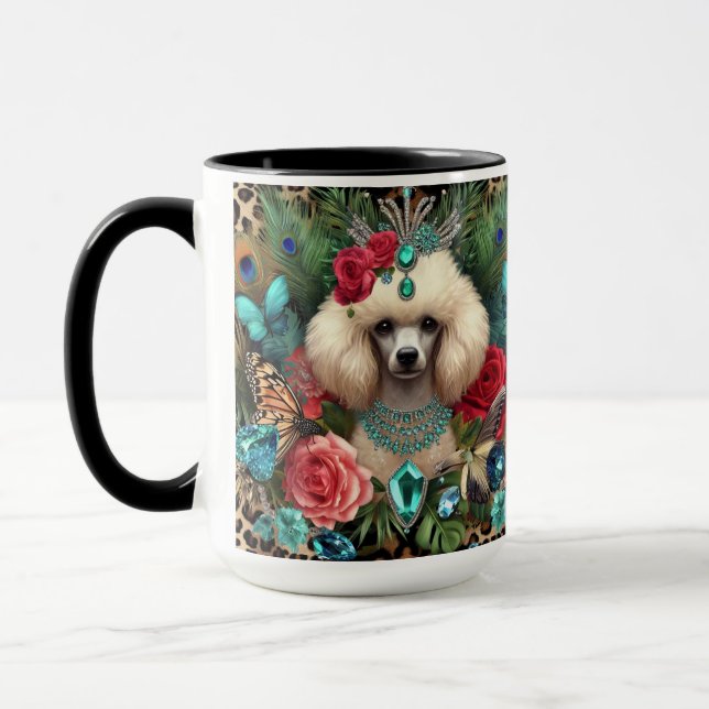 Caneca White Poodle Dog Arte Floral (Esquerda)