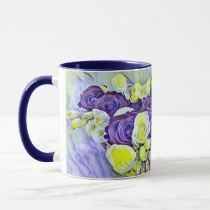 Caneca White Purple Basket of Roses Watercolor Painting