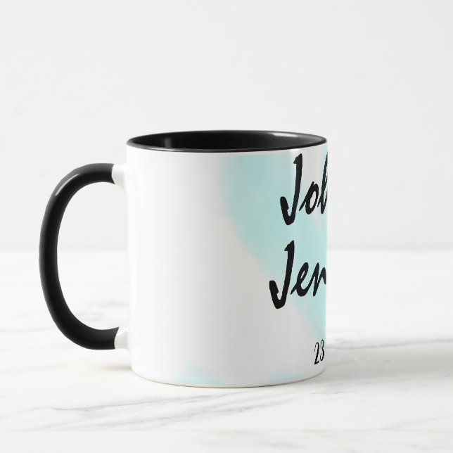 Caneca white simple minimal text style wedding blue heart (Esquerda)