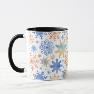 Caneca White Winter Snowflakes Watercolor Pattern