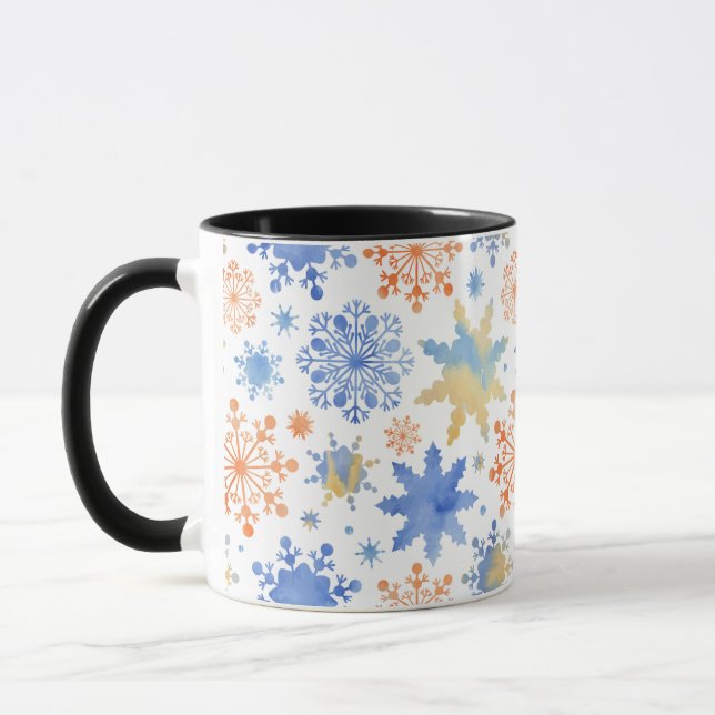Caneca White Winter Snowflakes Watercolor Pattern (Esquerda)