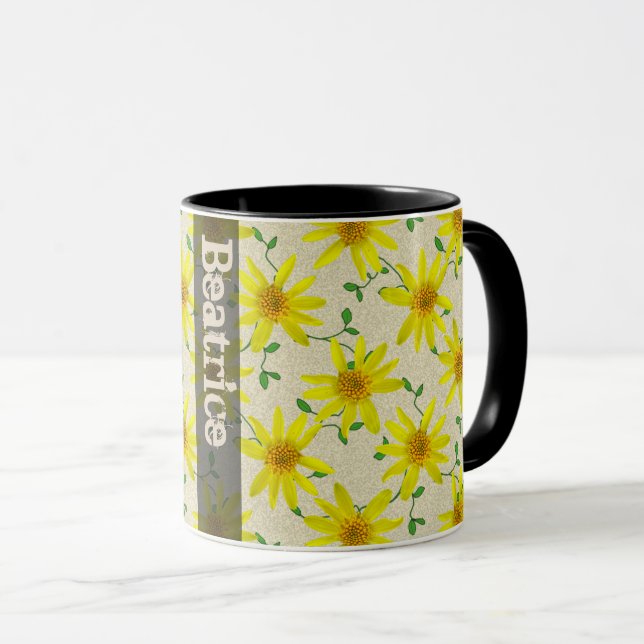 Caneca Wildflower amarelo botânico do verão doce com nome (Frente Esquerda)