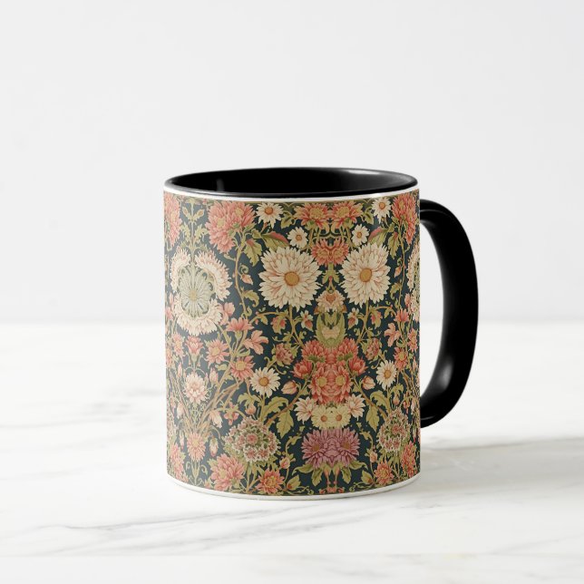 Caneca  William Morris Chrysanthemums Floral Art Nouveau  (Frente Esquerda)