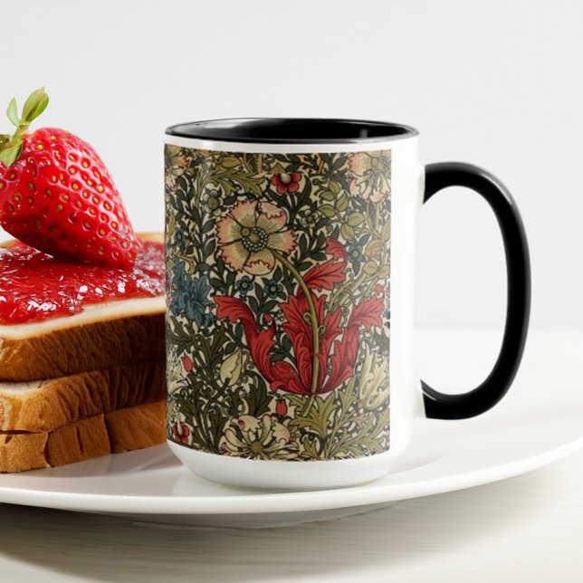 Caneca William Morris Elegante Padrão Floral Vermelho Ver (Criador carregado)