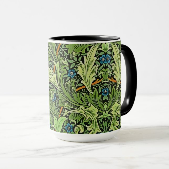 Caneca William Morris Floral Padrão Azul Amarelo Verde (Frente Esquerda)