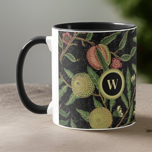 Caneca William Morris Fruta Padrão com Monograma Inicial (Criador carregado)