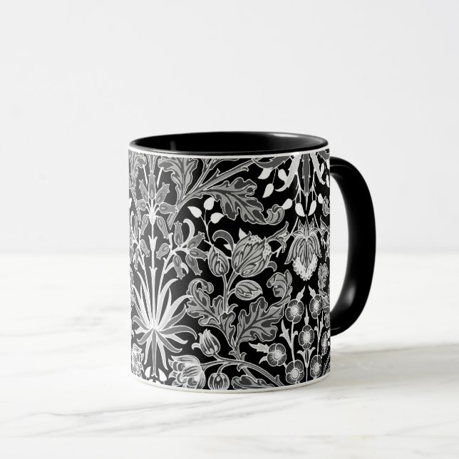 Caneca William Morris Hyacinth Impressão, Preto e Branco (Frente Esquerda)