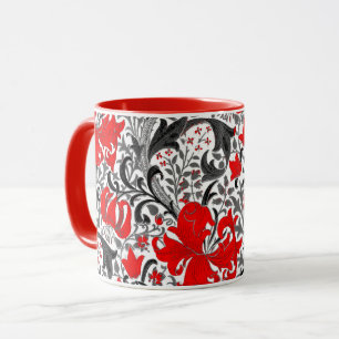 Caneca William Morris Iris e Lily, Preto, Branco e Vermel