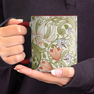 Caneca William Morris Lily Art Nouveau Padrão Floral Dois